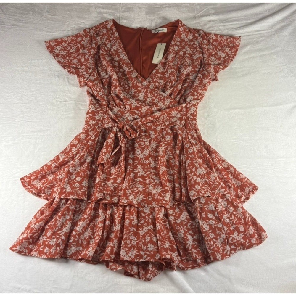 Francesca's Floral Wrap Dress - Rust Orange - Size Large NWT